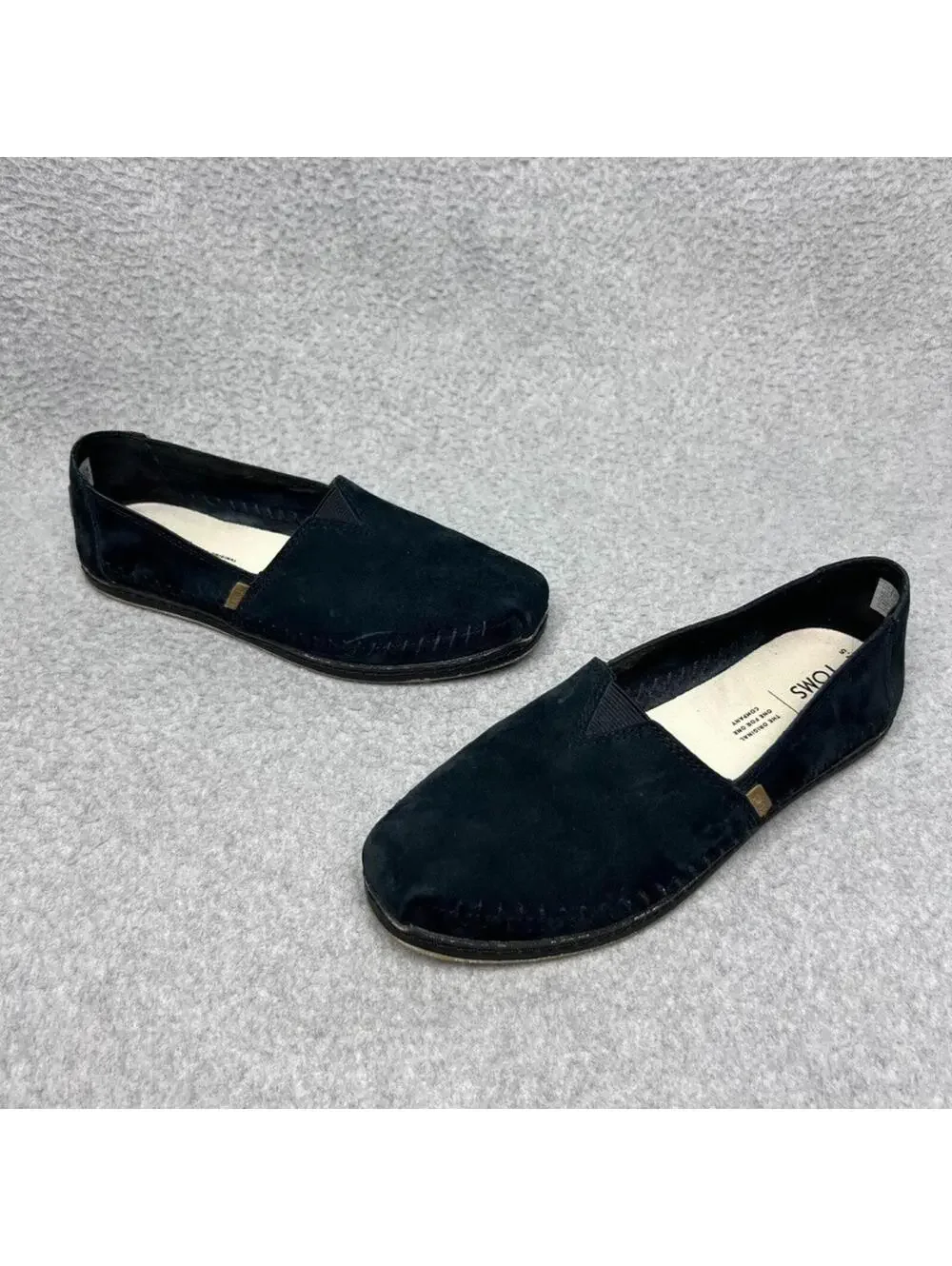 TOMS Alpargata Leather Wrap Black Nubuck Suede Slip On Loafer Flats Shoes Sz 7.5